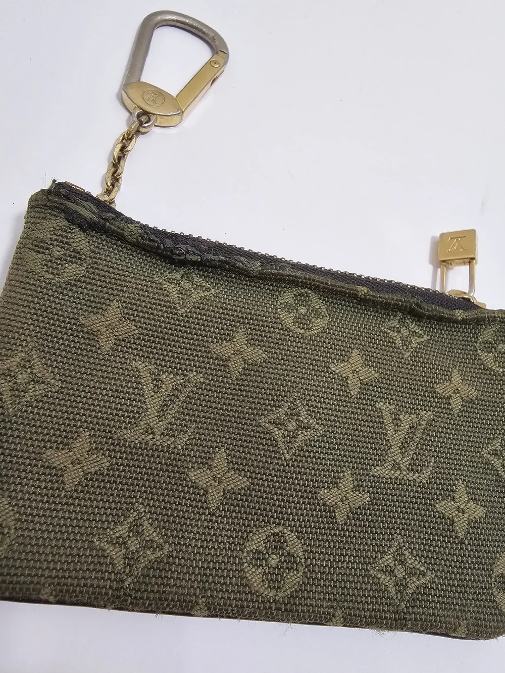 Authentic Louis Vuitton Monogram Mini Lin Pochette Cles Key Pouch Khaki Olive - Picture 3 of 7